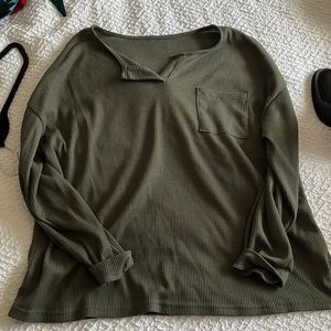 Army green Henley with v neck and pocket
